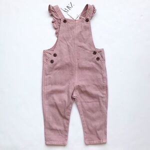 Zara NWT dusty rose denim ruffle overalls 12-18 months
